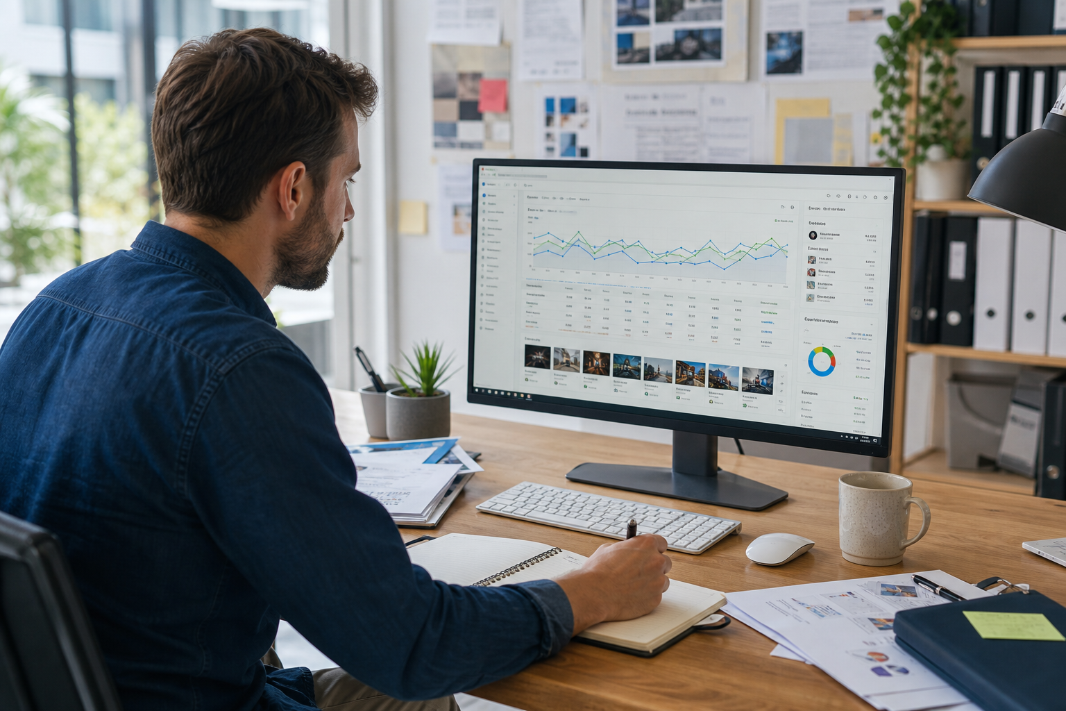 Marketing strategist reviewing campaign performance, traffic sources and conversion data